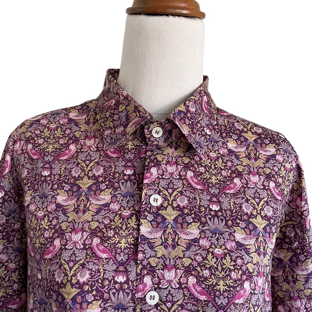 HOLLAND ESQUIRE Sz L Bird and flowers design 100% cotton button down shirt - Picture 5 of 12